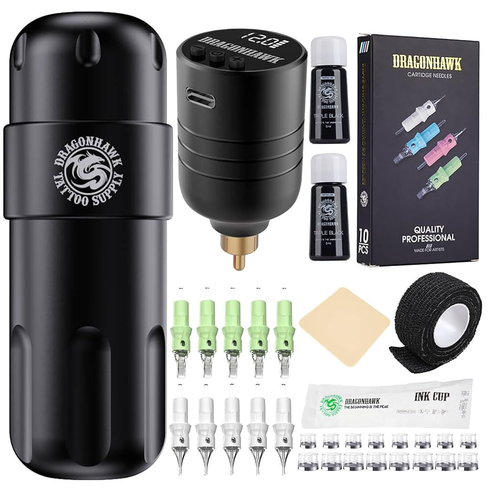 Dragonhawk S8 Tattoo Kit Tattoo Machine Set Wireless Battery